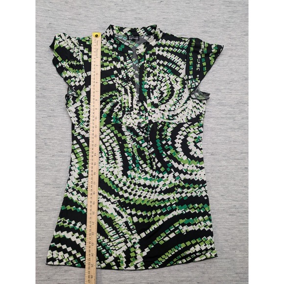 Maurices Babydoll Womens Small Green Black Geometric Ruffle Sleeve Stretch y2k - Picture 2 of 10